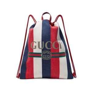 Gucci Striped Canvas Drawstring Backpack Bag